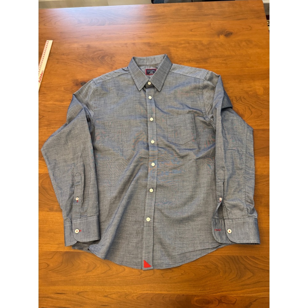UNTUCKit Mens Large Slim Fit Blue Chambray Cotton Long‎ Sleeve Button Down Shirt